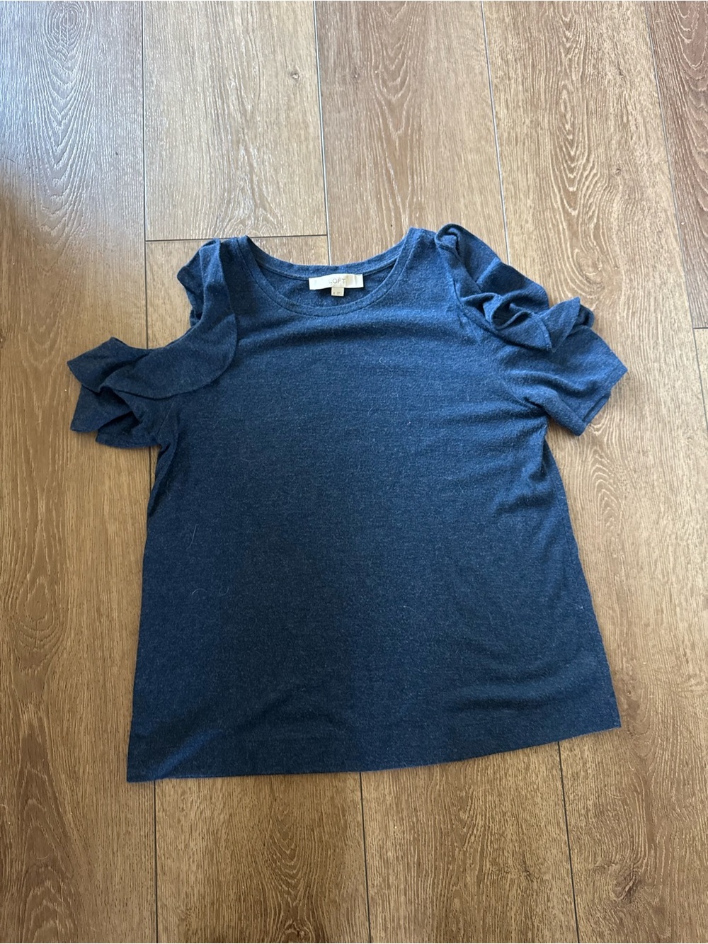 LOFT Navy Blue Ruffle Cold-Shoulder Short Sleeve Top